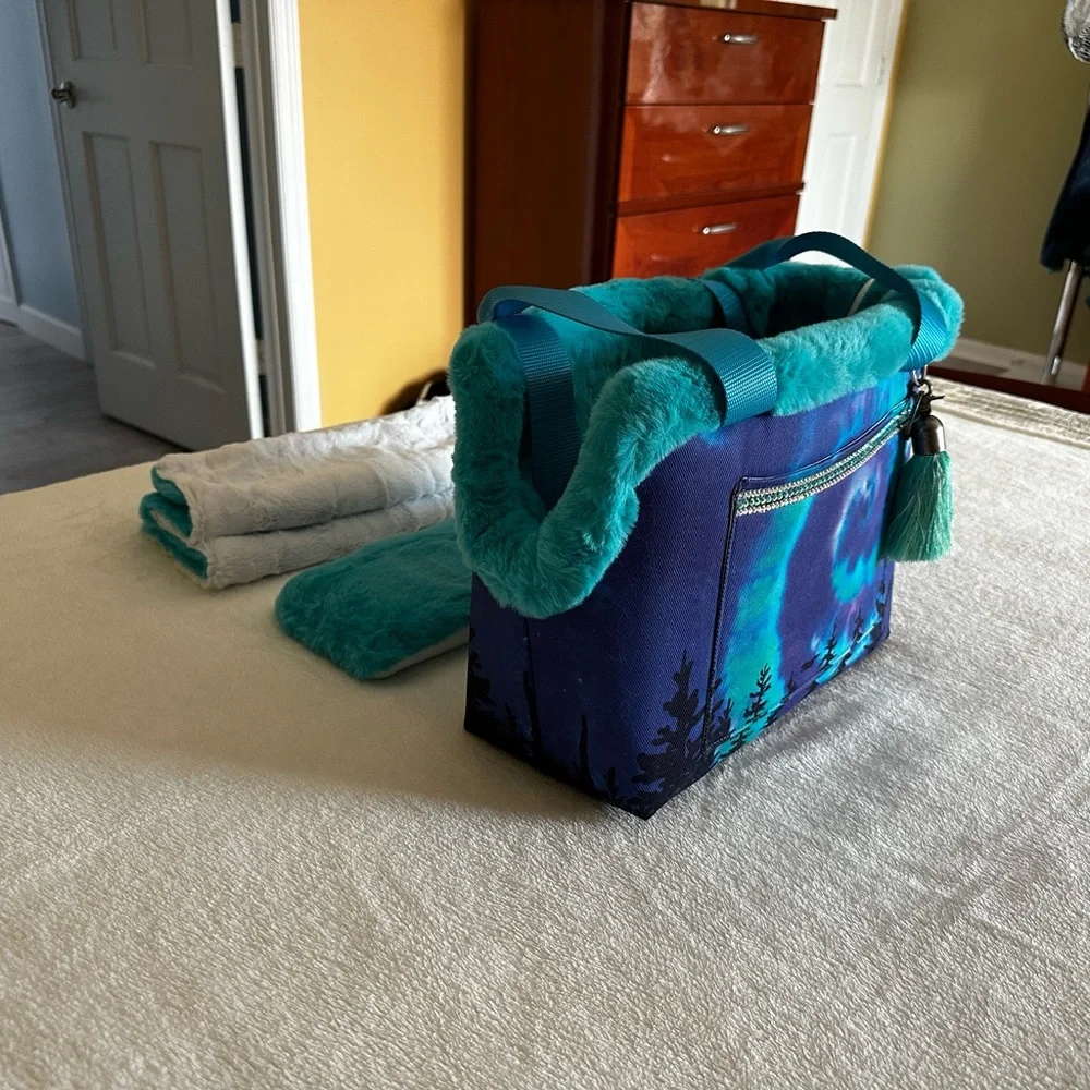 Blue and White Dog Travel Carrier with Durable Design